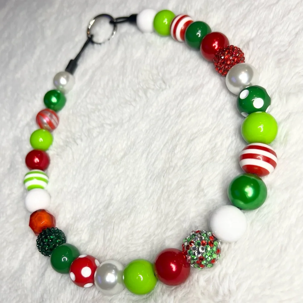 Festive Christmas Holiday Beaded Dog Collar Necklace Size Extra Large - 22 inch